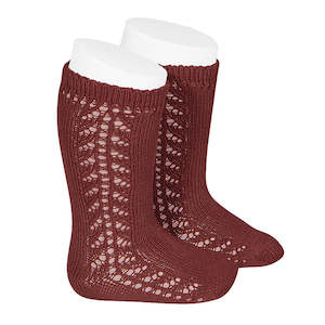 Openwork Side Knee High Socks: Long Side Detail Socks Wine