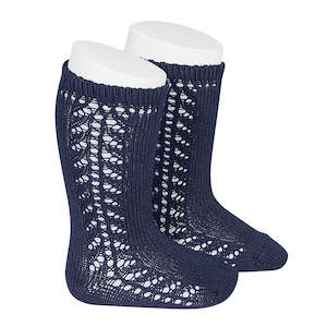 Openwork Side Knee High Socks: Long Side Detail Socks Navy