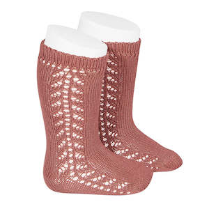 Openwork Side Knee High Socks: Long Side Detail Socks Terracota
