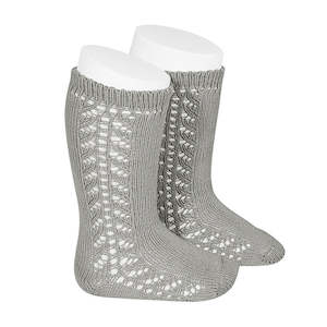 Openwork Side Knee High Socks: Long Side Detail Socks Grey