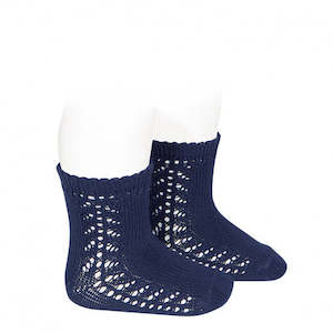 Openwork Side Knee High Socks: Side Openwork Short Socks Navy