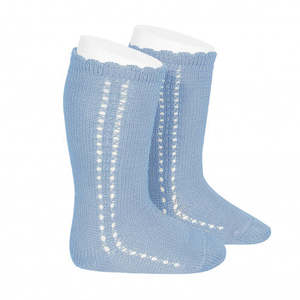 Bluish Openwork Side Knee High Socks