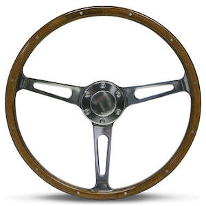 Steering Wheel Wood 15" Classic Polished Alloy Slots + Rivet