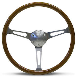 Steering Wheels: Steering Wheel Wood 15" Classic Brushed Alloy Slotted - SaaS