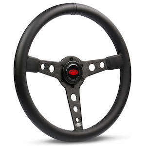 Steering Wheels: Steering Wheel Leatherette 14" ADR Retro Black Spoke - Black Stitching - SAAS