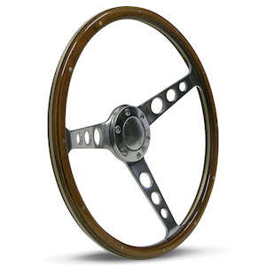 Steering Wheel Wood 15" Classic Polished Alloy Holes + Rivet - SAAS
