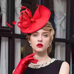 Products: Red Bespoke Flax Fabric Fascinator for Racing or wedding - Classique Boutique