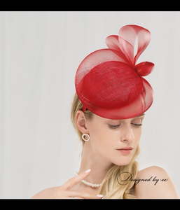Products: Fascinator- 100% Flax and Mush Fascinator for wedding or racing in Red and Cream White - Classique Boutique