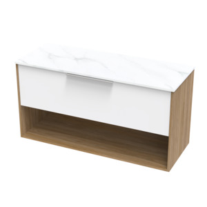 Nikau Collection: Nikau Pro Arctic 1200 Drawer Open Two Tone Wall Vanity