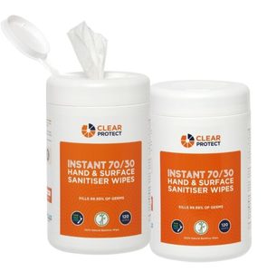 Products: Clear Protect Instant 70/30 Hand & Surface Sanitiser Wipes 6 pack