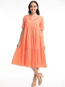 Dress: Essentials Collared Midi Dress in Coral - Last One Sz 10
