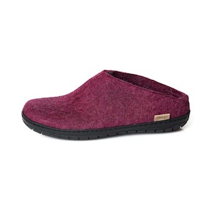Fathers Day: Glerups NZ Felted Wool Slip On With Black Rubber Sole - Cranberry