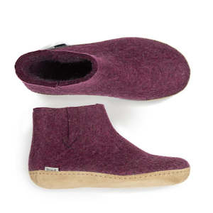 Mothers Day Slippers: Glerups Felted Wool Boot with Leather Sole - Cranberry