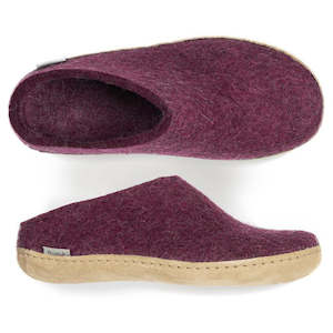 Mothers Day Slippers: Glerups Felted Wool Slip On with Leather Sole - Cranberry