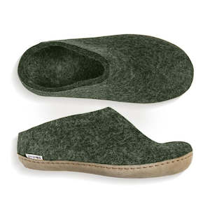 Glerups Slippers Felted Wool Slip On with Leather Sole - Forest