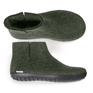Glerups NZ Felted Wool Boot With Black Rubber Sole - Forest