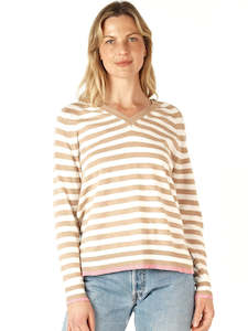 Essential Stripe Vee Neck in Oat