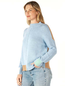 Zacket And Plover: Colour Block Jumper in Mist