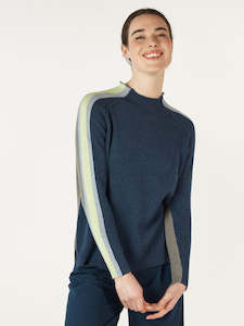 Zacket And Plover: Contrast Funnel Neck Sweater in Denim