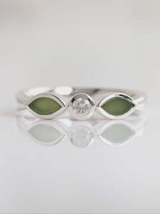 Pounamu/Cubic Zirconia Blossom Ring