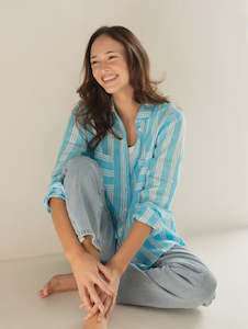 PRE ORDER Boyfriend Linen Shirt in Bluebell Stripe