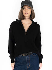 Jumpers And Cardigans: Knox Zip Sweater in Black