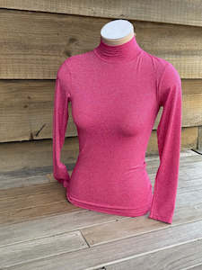 Clearance: Long Sleeve Lurex Turtleneck Cashmere Modal Fuschia