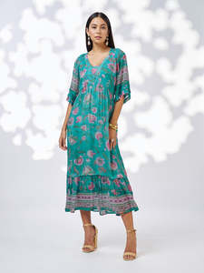 Dresses: Anaphora Midi Dress in Aqua Multi