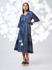 Asher Midi Dress in Indigo Multi