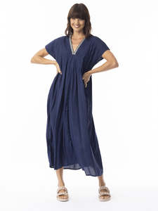Lux Pleated Dress in Navy