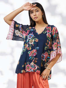 Shirts And Tops: Mystic Rose Blouse in Indigo Multi
