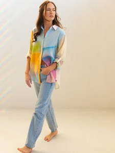 Hut Clothing: Boyfriend Linen Shirt in Pastel Dreams