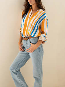 Boyfriend Linen Shirt in Zanzibar Stripe