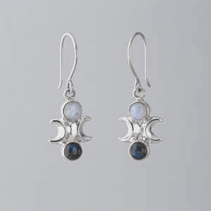 Nick Von K: Moon Phases Earrings with Labradorite & Rainbow Moonstone