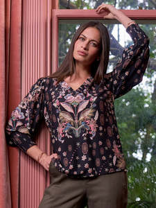 Shirts And Tops: Antoinette Blouse in Black Multi