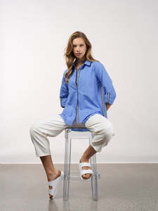 Clearance: Mixed Media Shirt in Sky