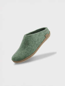 Glerups Felted NZ Wool Slip On with Leather Sole - Moss