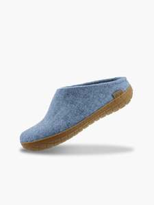 Glerups Felted NZ Wool Slip On With Honey Rubber Sole - Sky