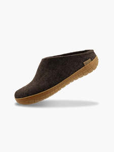 Glerups Felted NZ Wool Slip On With Honey Rubber Sole - Chestnut