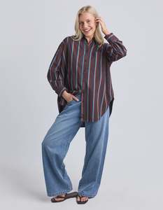 Elm: Saltair Shirt Chocolate With Blue Stripe