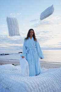 Surf Wax Gear: Powder blue Hibiscus towel Robe