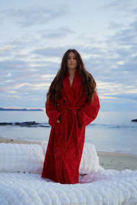 Surf Wax Gear: Cherry red Hibiscus towel Robe