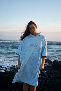 Surf Wax Gear: Powder blue Hibiscus hoodie towel