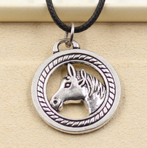 Black rope necklace with horse head pendant
