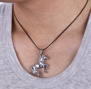 Jewelry And Accessories: Rope necklace with silver horse pendant