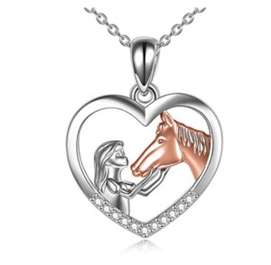 Jewelry And Accessories: Girl and horse in love heart necklace