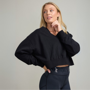 Sweaters: Crop V Neck Sweat Black