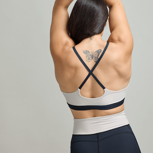 Tops Sports Bras: CLQ Flex Bonded Yoga Bra - Black and Bone