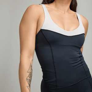 Tops Sports Bras: CLQ Panelled V Neck Tank - Black and Bone