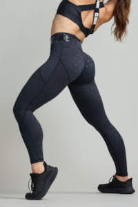 CLQ Power Compression Tights - Black/ Black print